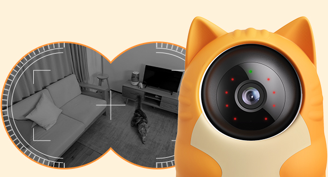 暗闇でも撮影できる高精度ナイトビジョンモード by 猫型見守りカメラ「にゃんボット」