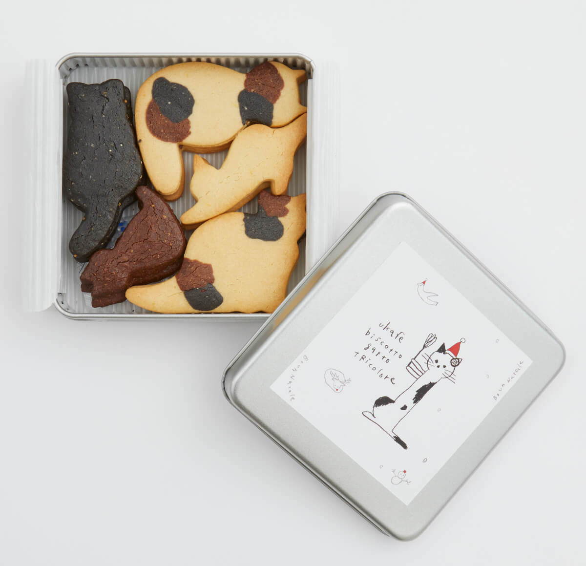 ukafe（ウカフェ）の三毛猫クッキー クリスマス限定パッケージ 開封イメージ