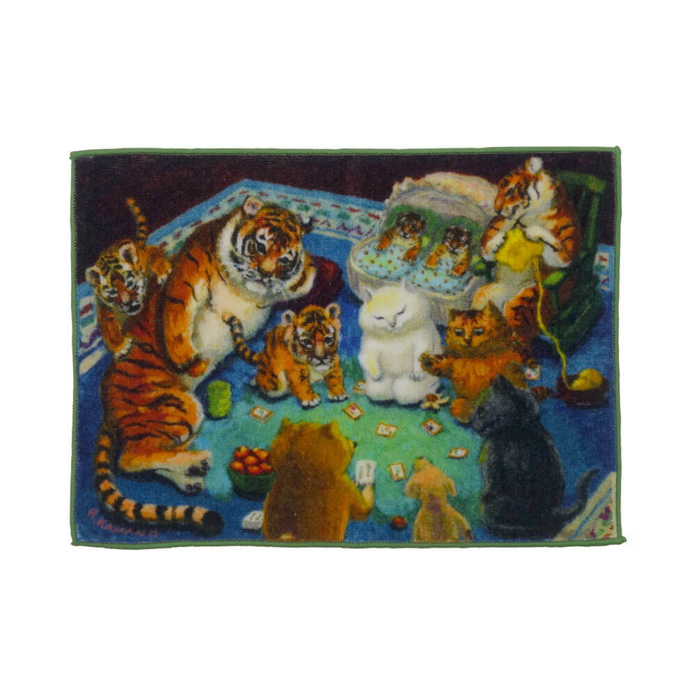 かるたを楽しむ猫や動物の絵がプリントされたタオルハンカチ by カマノレイコ