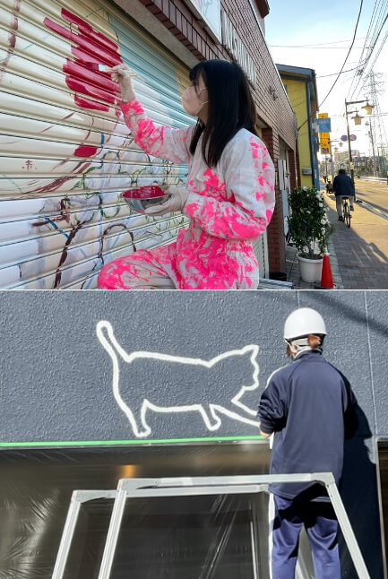 武蔵野美術大学生による猫アートの制作風景 in 富士見通り商栄会