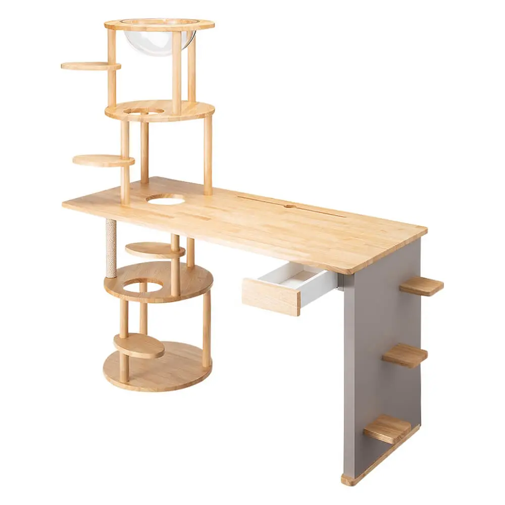 天然木のダイニングテーブル　ディノス　猫　家具　机 オーク天然木のネコとくつろぐダイニングシリーズ」ディノスから