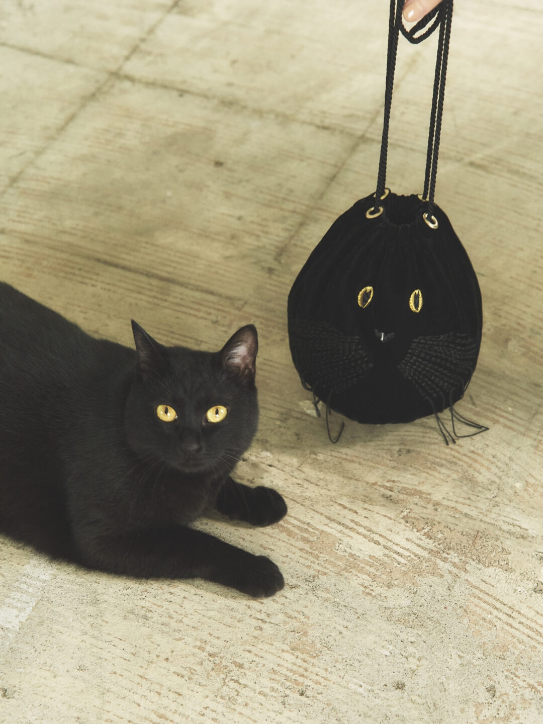 黒猫をモチーフにしたバッグ「クロネコ巾着」 by CAT IN DA HOUSE!（キャット イン ダ ハウス）