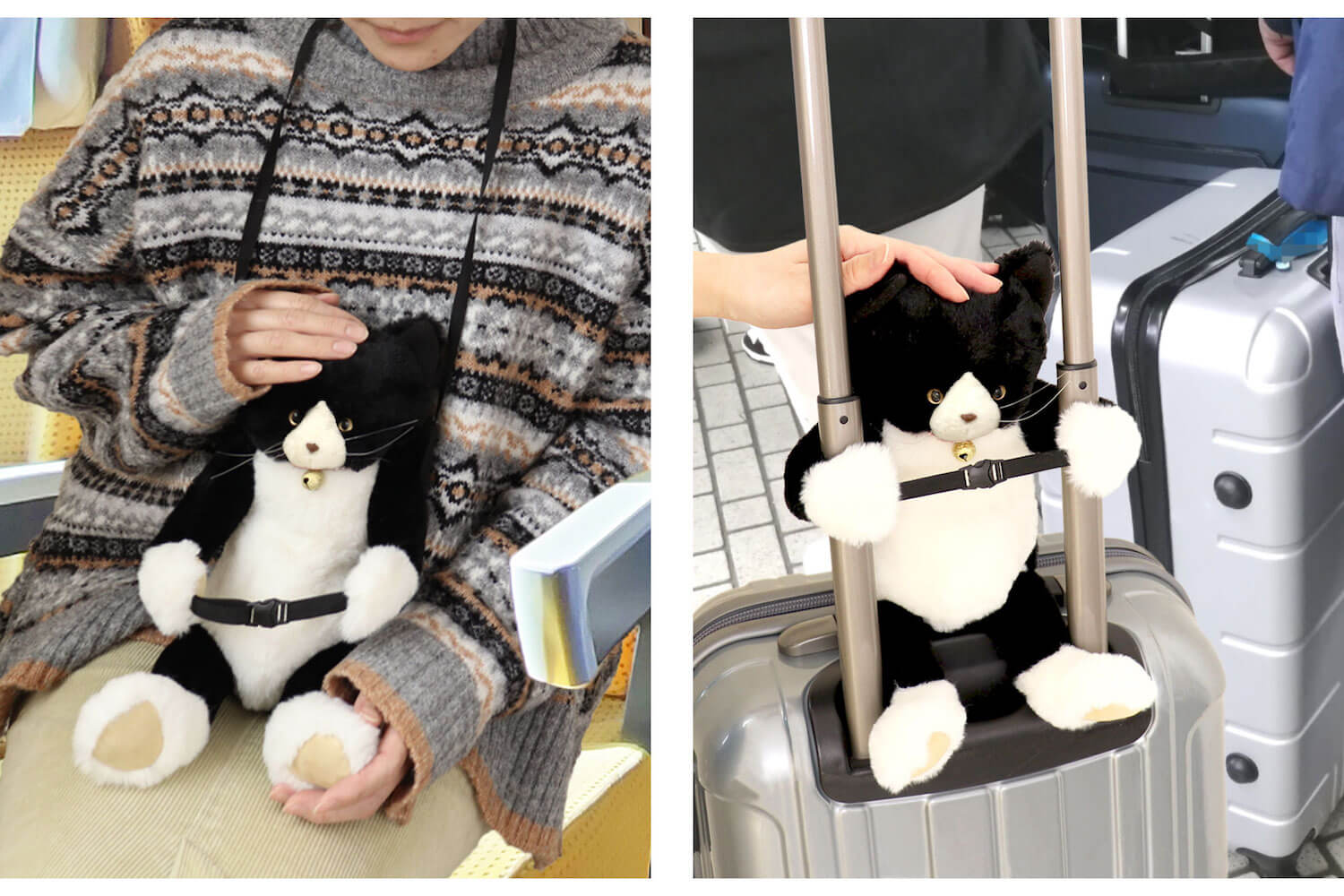 飛行機の機内に持ち込める猫型バッグ「キャリーオンキャット」使用イメージ