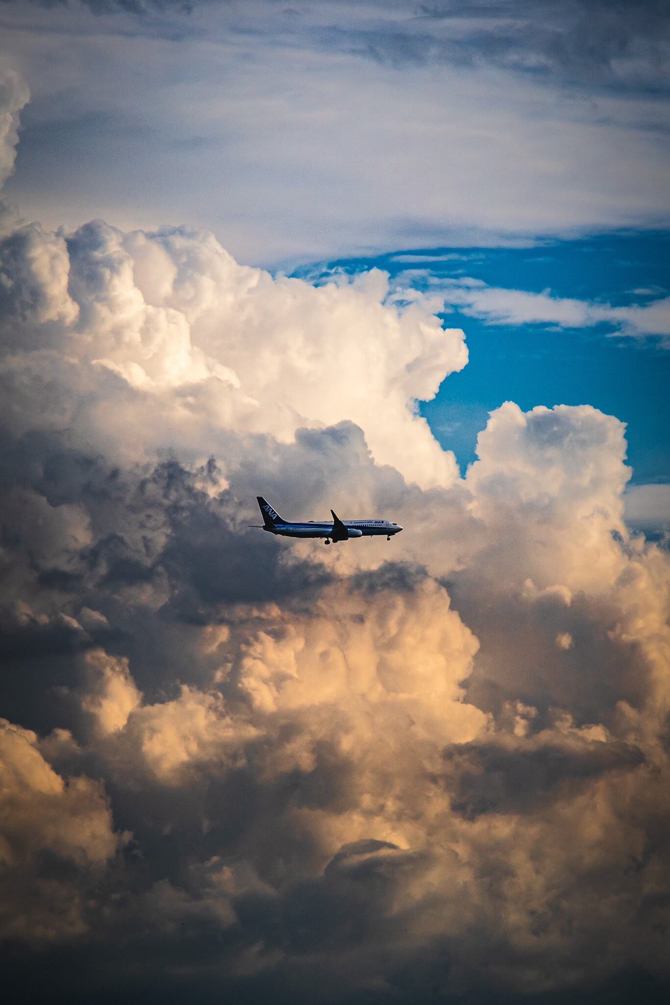 展望台から撮影した「雲と飛行機」