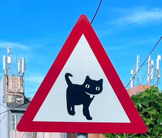 台湾の道路標識「ネコ注意」に描かれている猫シルエットのイラスト