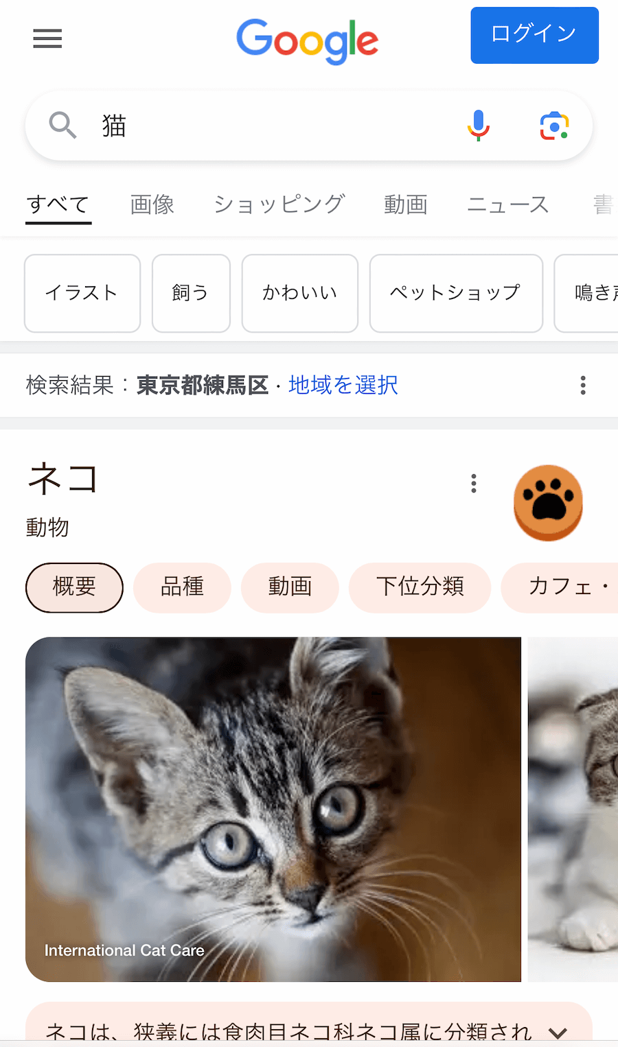 Googleの「猫」の検索画面に肉球マークが出現